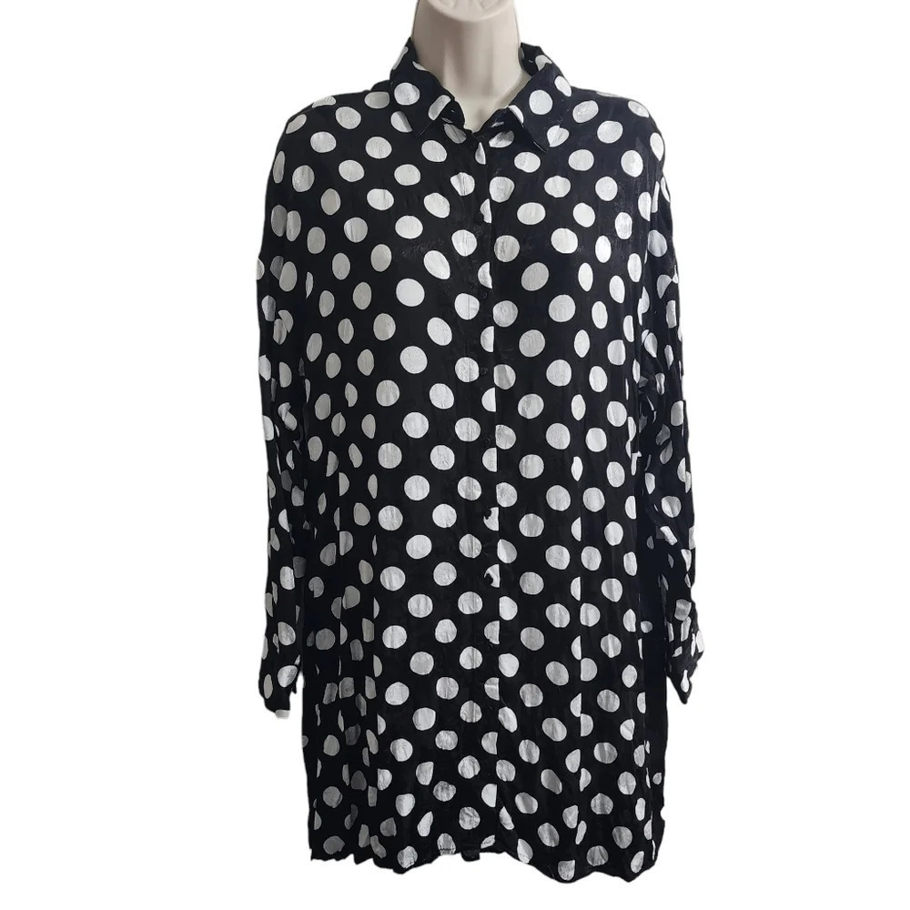 ZARA Black White Polka Dot Shirt Dress Size M
